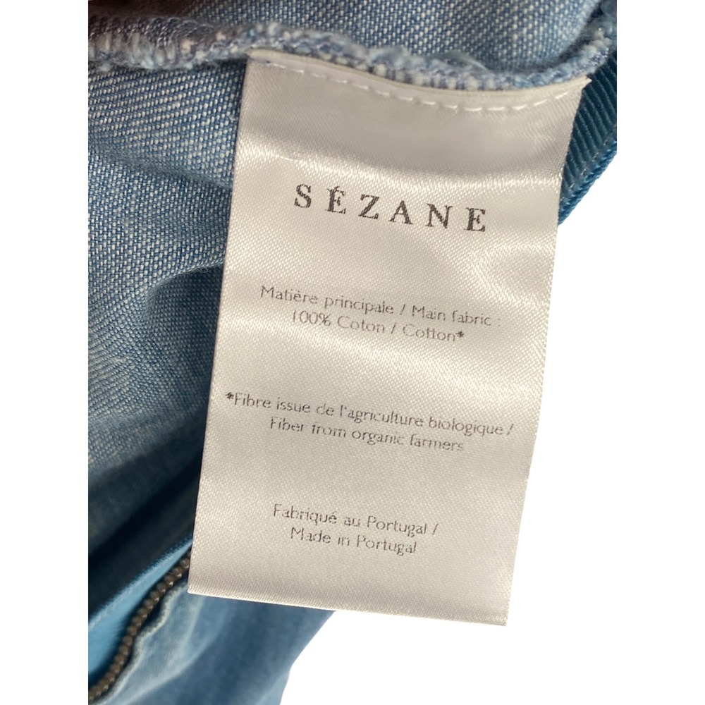 Sezane Denim Bob Jumpsuit Light Blue Wash Utility Long Sleeve Tie Waist US 6 NEW - Picture 13 of 14